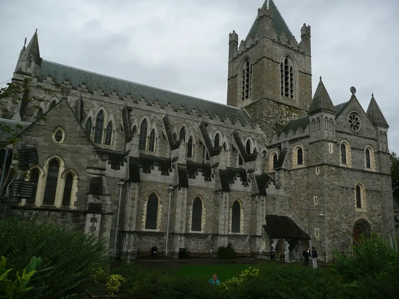 Christ Church Cathedral in Dublin, a grey stone church with a square tower