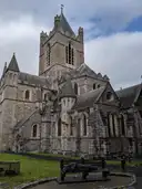 The grey stone tower and pointed roofs of Christ Church Cathedral in Dublin