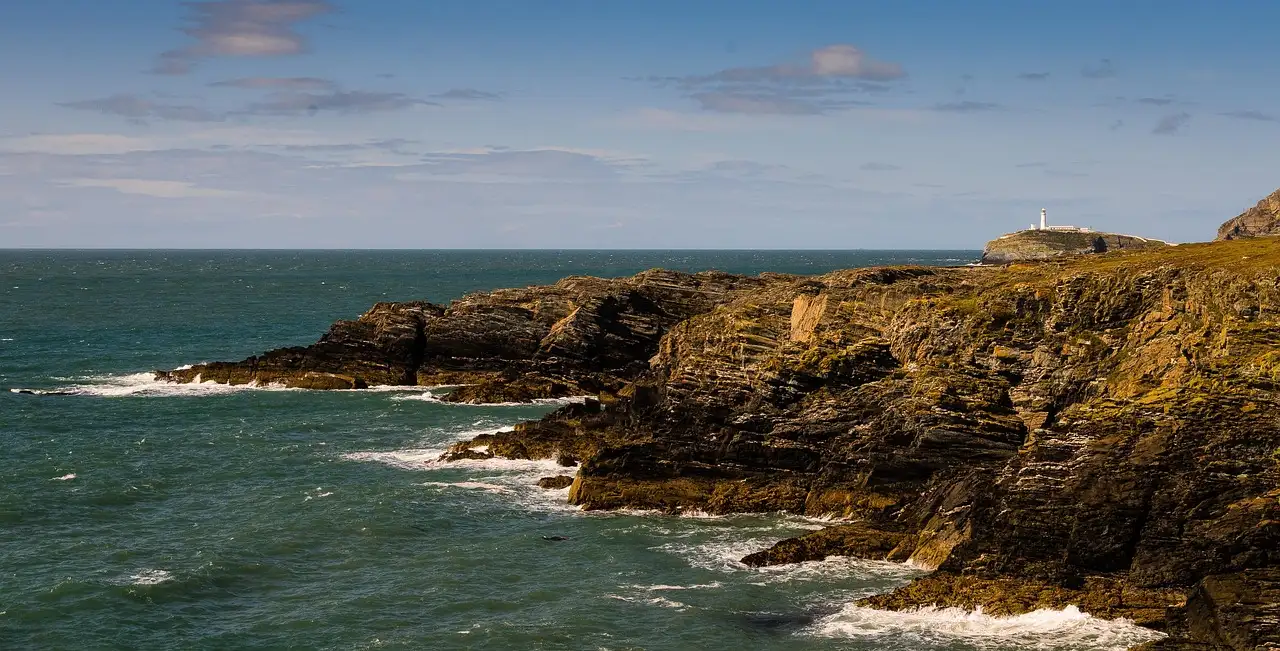 The rocky coast at South Stack near Holyhead on Anglesey, Wales, the Welsh end of the ferry route