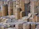 Six-sided basalt columns stepping up in a block at the Giant's Causeway