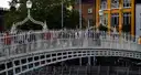 People crossing the Ha'penny Bridge over the Liffey, near Aston Quay