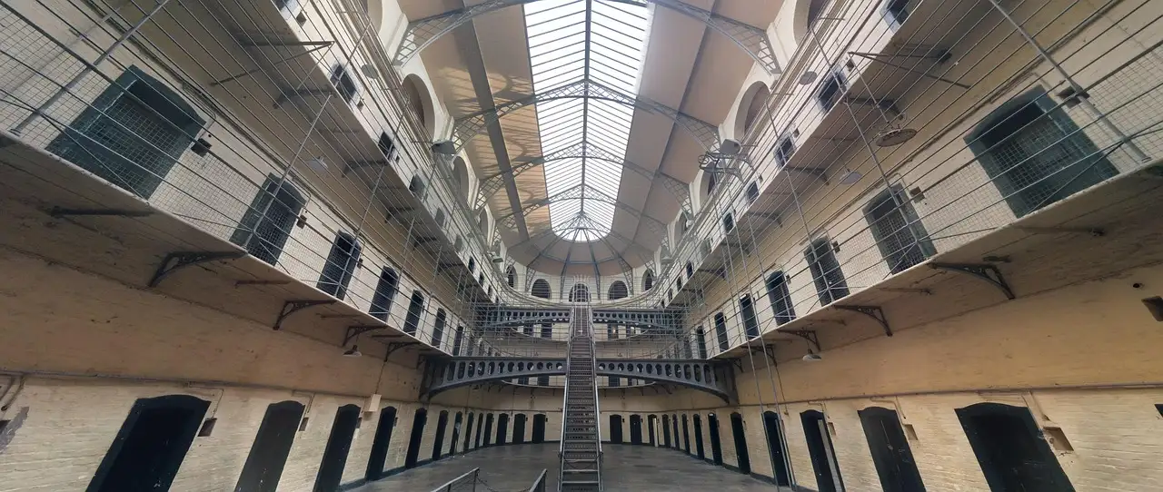 The long hall of cells and iron walkways inside Kilmainham Gaol