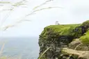 O'Brien's Tower on top of the Cliffs of Moher, seen through tall grass