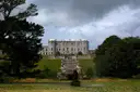 Powerscourt House above its terraced gardens and lake