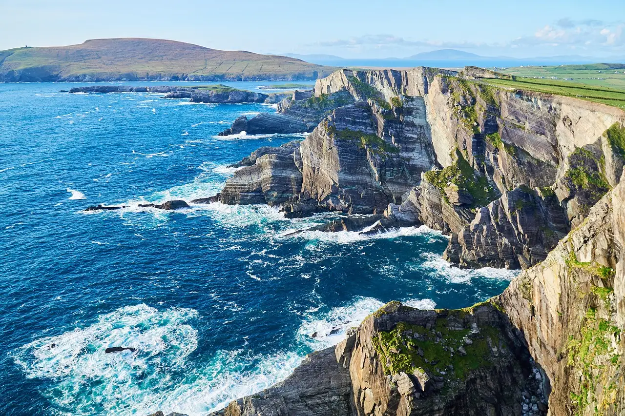 Sea cliffs on the Kerry coast with the Atlantic breaking below