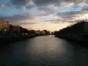 The River Liffey in Dublin at sunset, with the quays along both banks