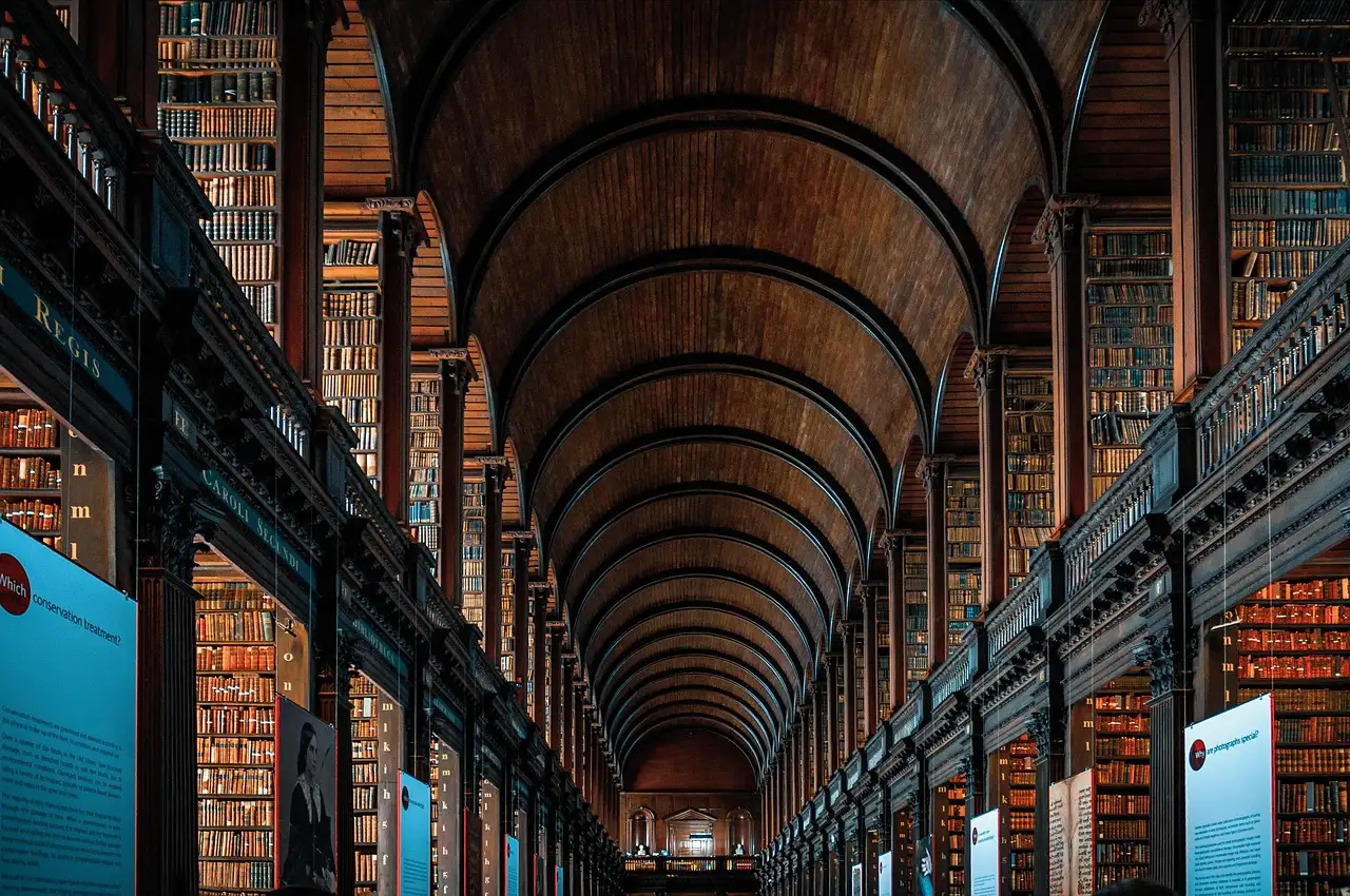 The Long Room of the Old Library at Trinity College Dublin, a barrel-vaulted hall lined with books