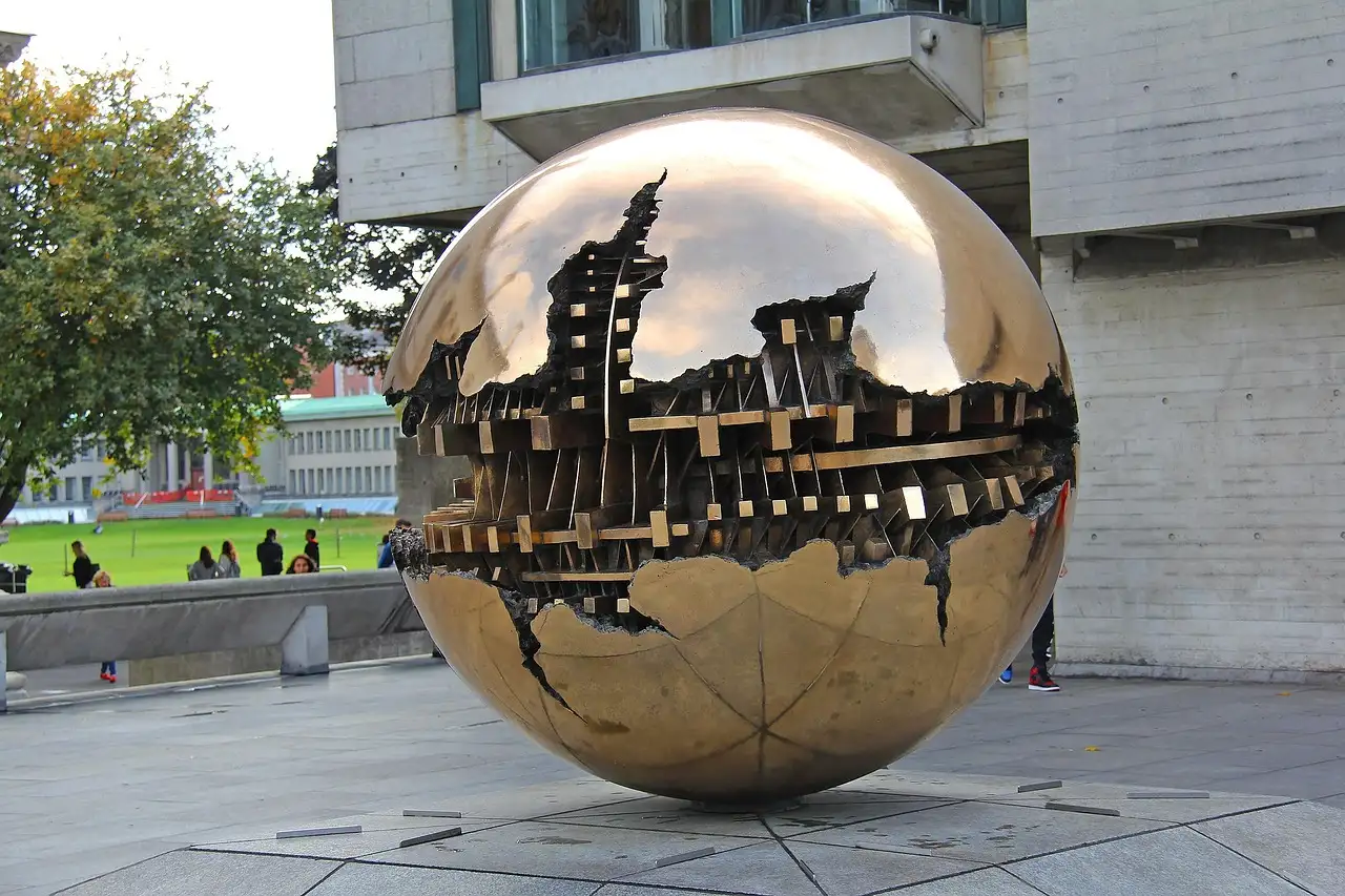 The Sphere within Sphere bronze sculpture at Trinity College Dublin